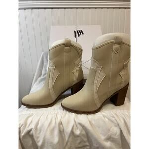 Dolce Vita Western Ankle Boots, Size 7 Cream/Caramel, Block Heel  New w/ Box